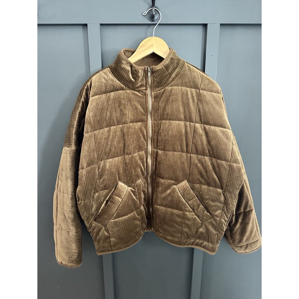 Forever 21 Brown Quilted Full Zip Oversize Jacket Womens size Small